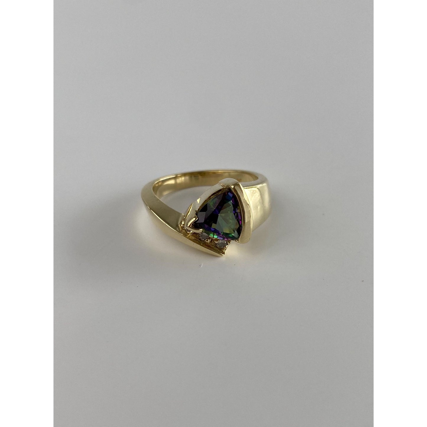 Vintage Solid 14k Yellow Gold Diamond Mystic Topaz Ring - Size 6