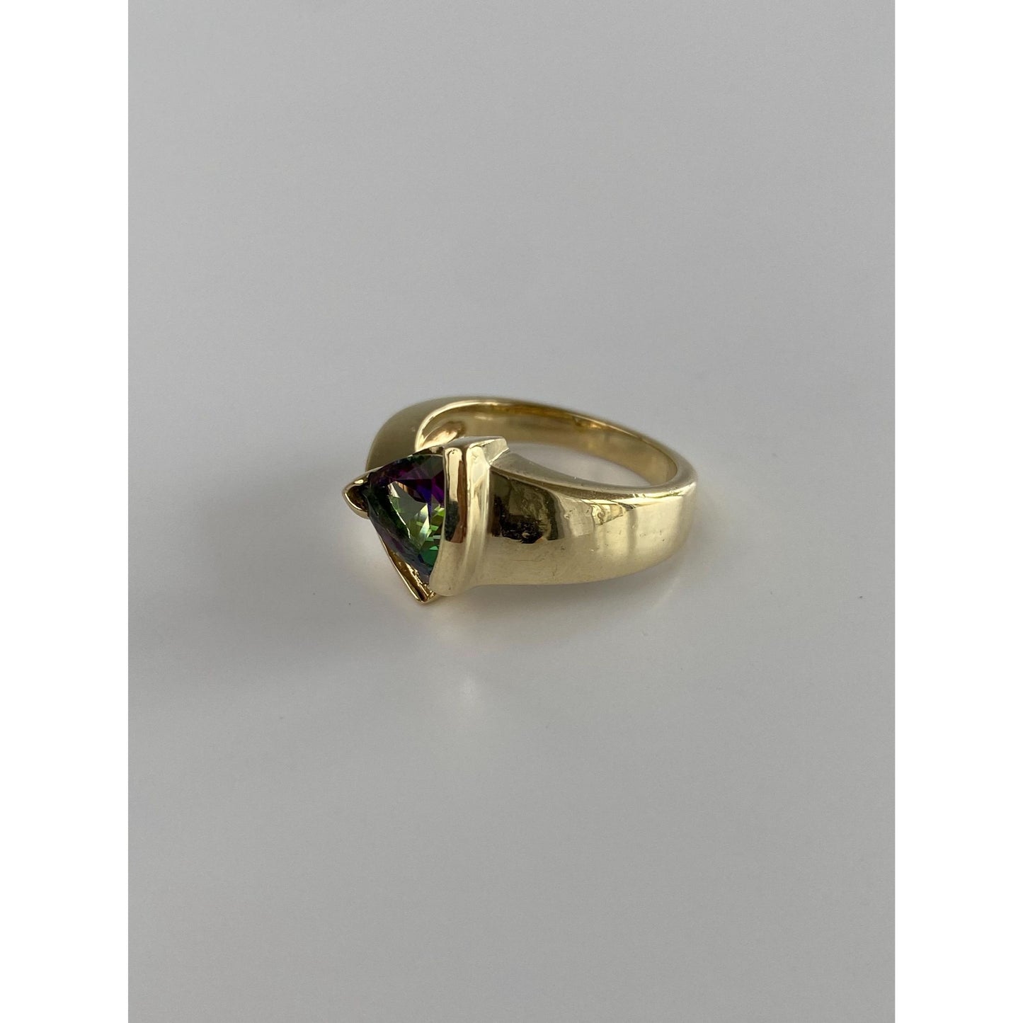 Vintage Solid 14k Yellow Gold Diamond Mystic Topaz Ring - Size 6