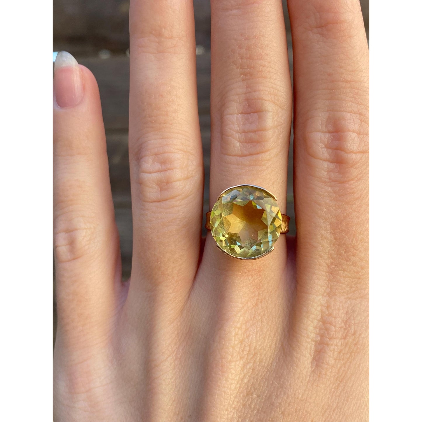 Vintage Solid 18k Yellow Gold Lemon Quartz Ring - Size 6.5
