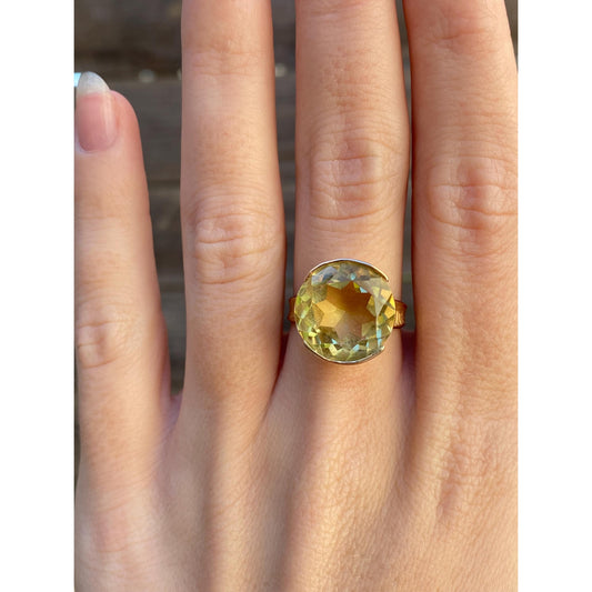 Vintage Solid 18k Yellow Gold Lemon Quartz Ring - Size 6.5