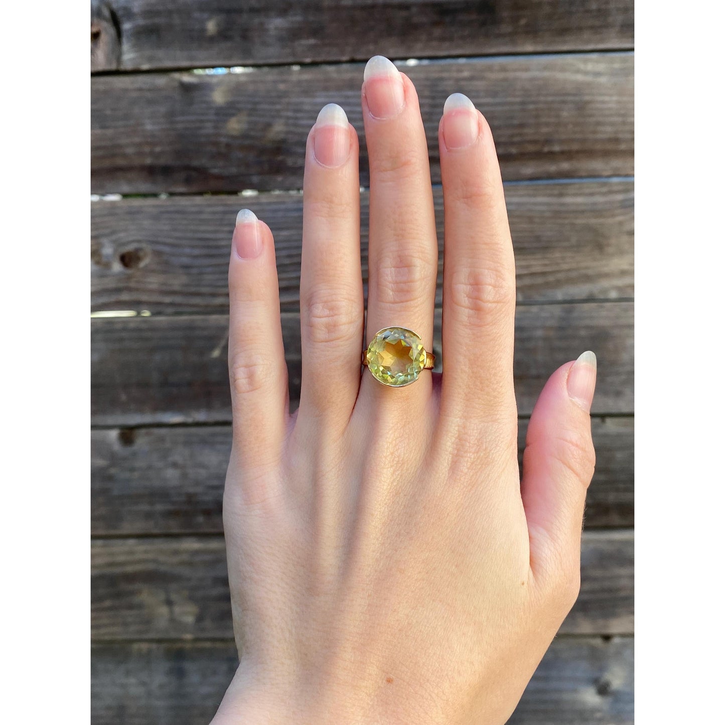 Vintage Solid 18k Yellow Gold Lemon Quartz Ring - Size 6.5