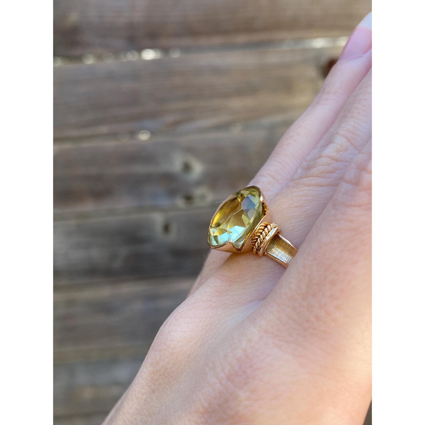 Vintage Solid 18k Yellow Gold Lemon Quartz Ring - Size 6.5