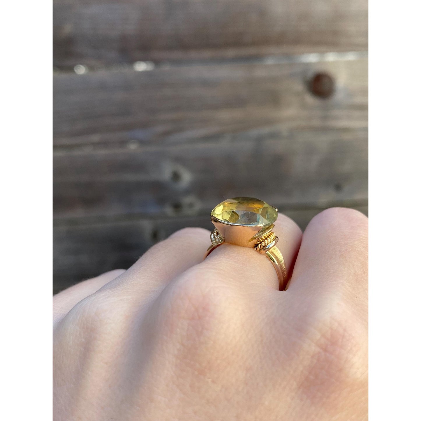Vintage Solid 18k Yellow Gold Lemon Quartz Ring - Size 6.5