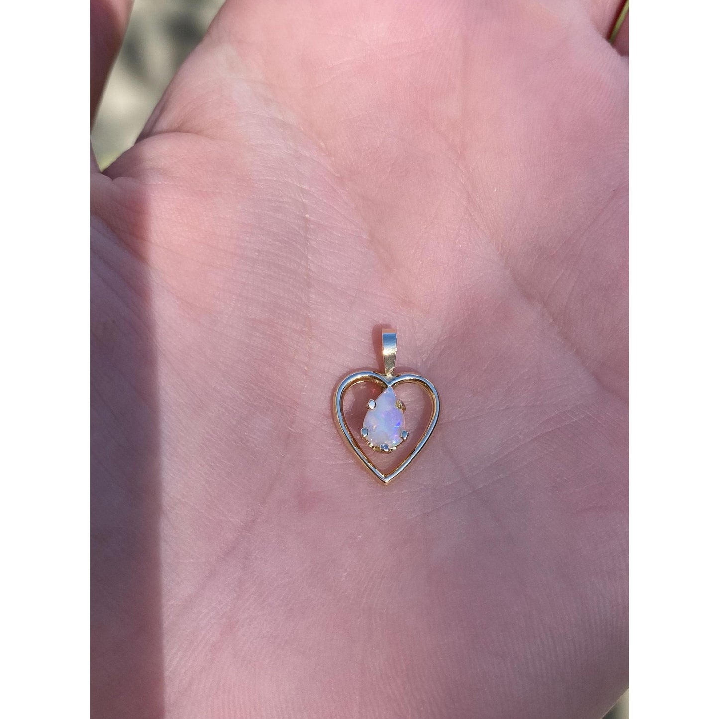Vintage Solid 14k Yellow Gold Opal Heart Charm