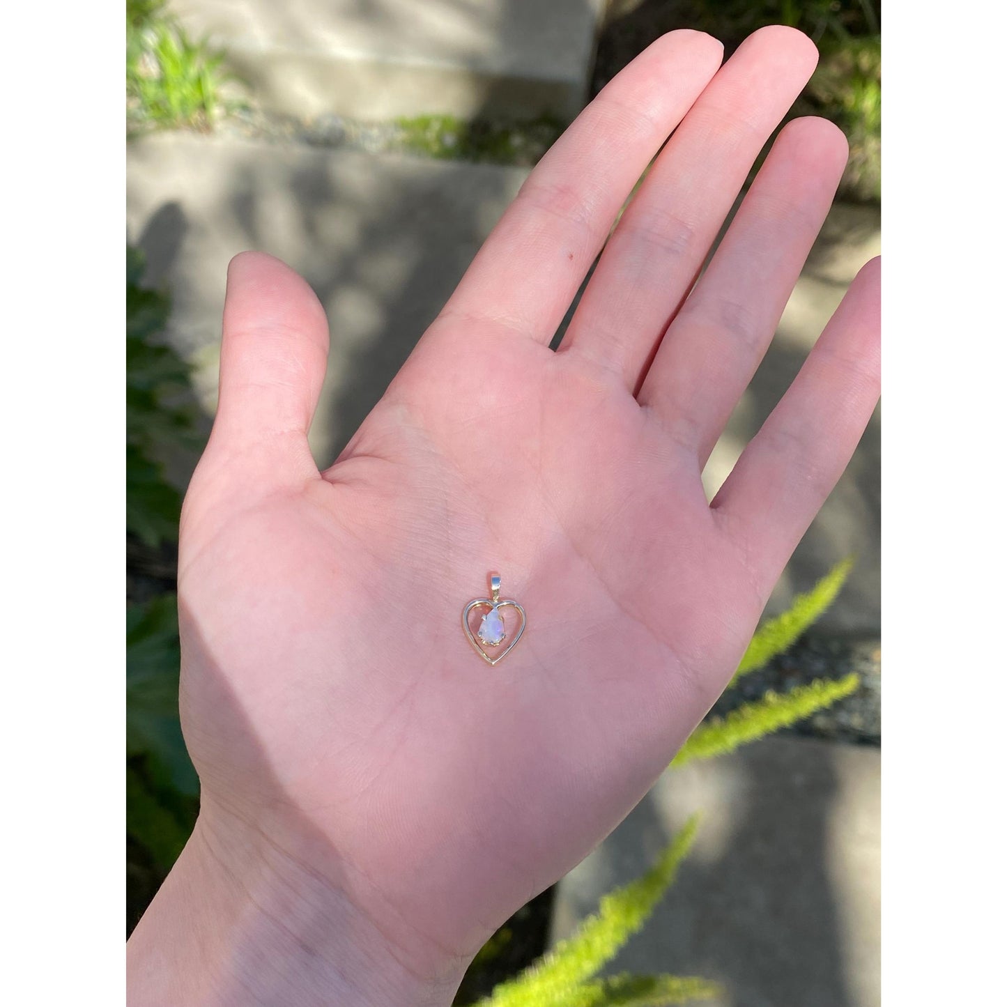 Vintage Solid 14k Yellow Gold Opal Heart Charm