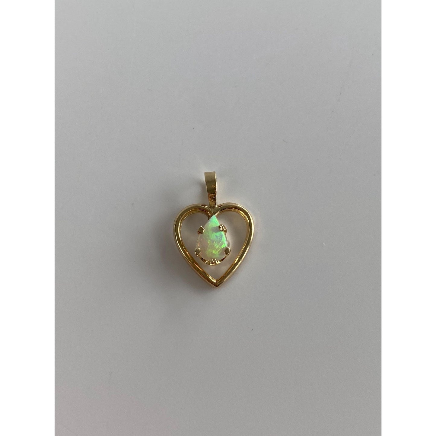 Vintage Solid 14k Yellow Gold Opal Heart Charm