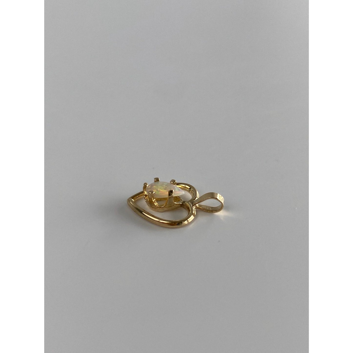 Vintage Solid 14k Yellow Gold Opal Heart Charm