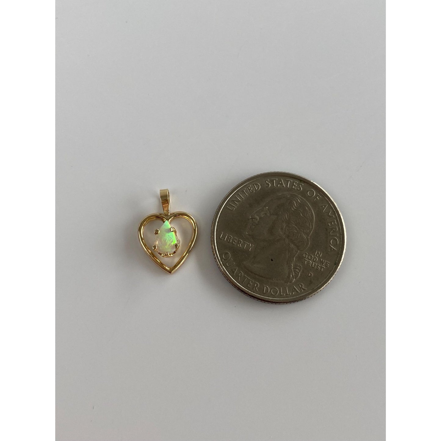 Vintage Solid 14k Yellow Gold Opal Heart Charm