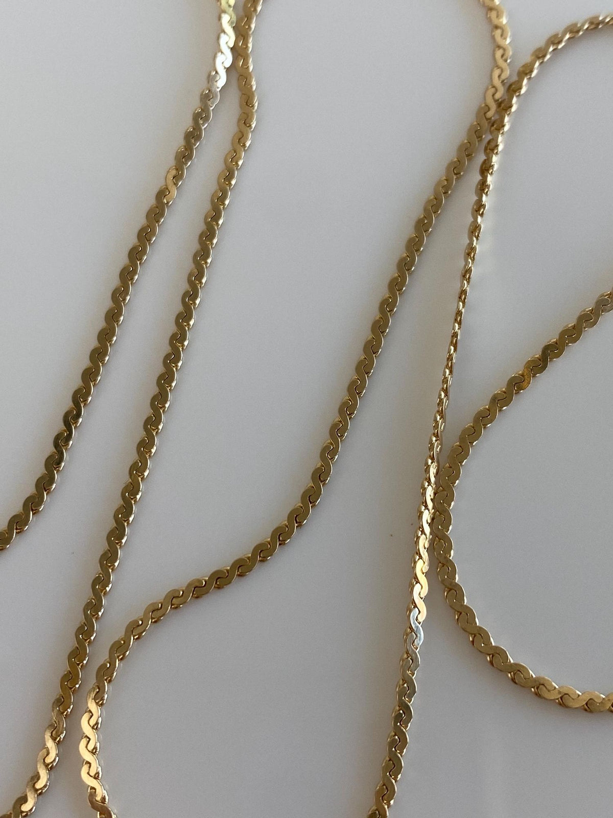 Vintage Solid 14k Yellow Gold Serpentine Chain Necklace - 20 inches