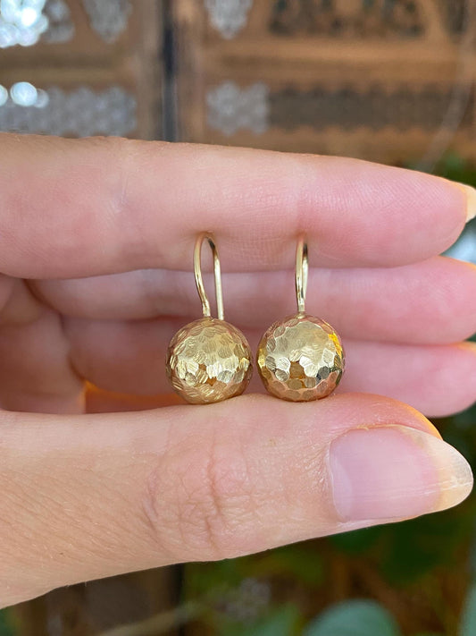 Vintage 14k Yellow Gold Hammered Texture Ball Drop Earrings