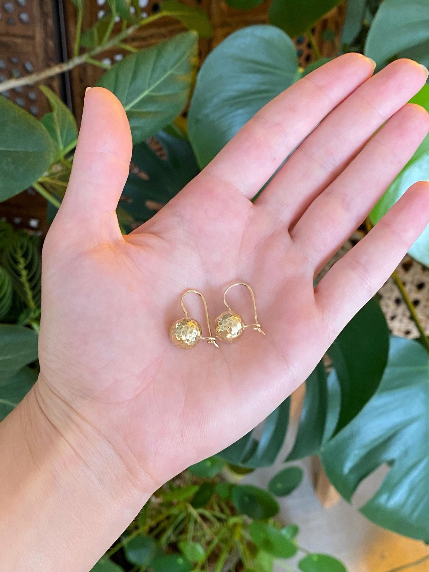Vintage 14k Yellow Gold Hammered Texture Ball Drop Earrings
