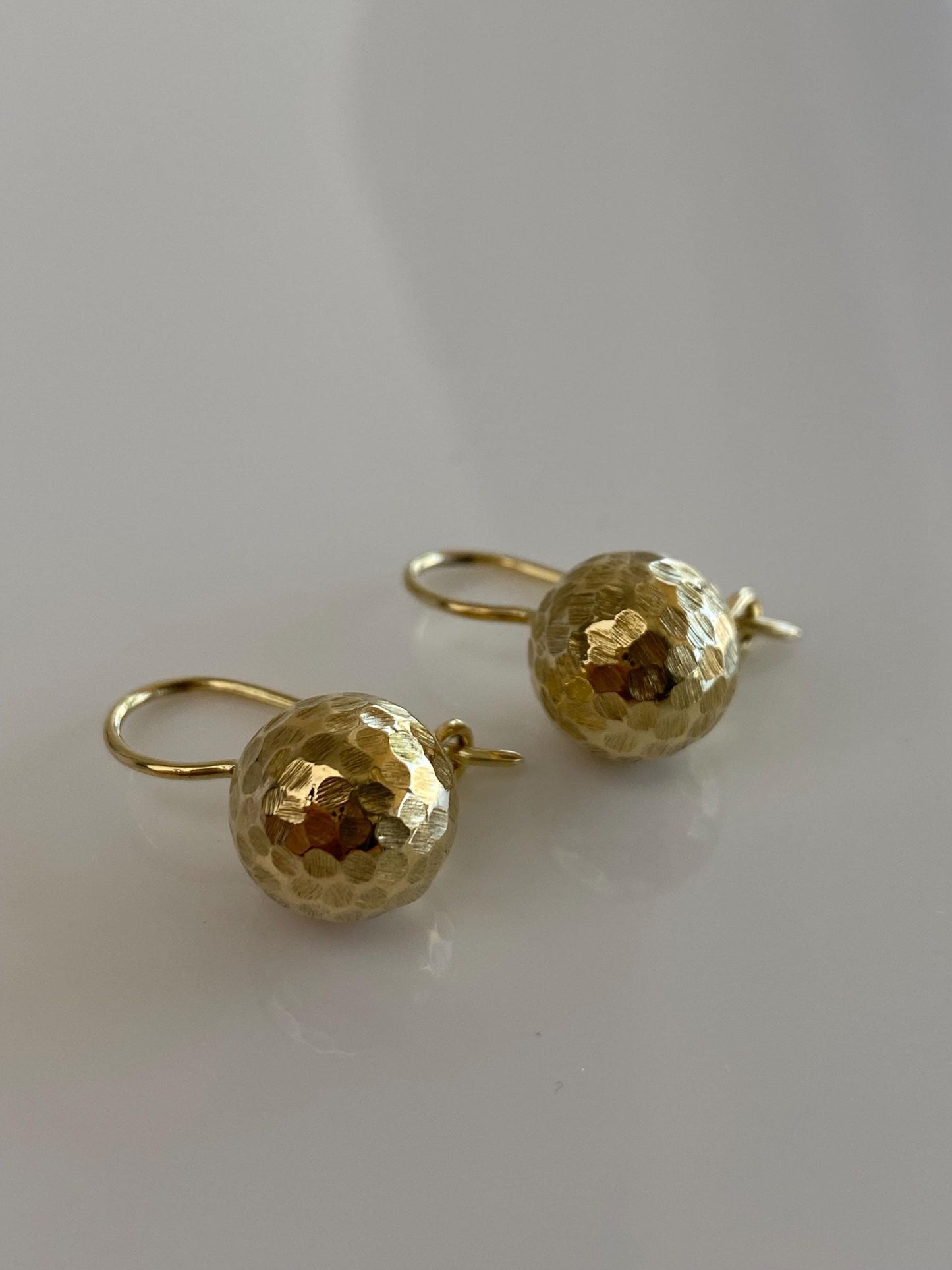 Vintage 14k Yellow Gold Hammered Texture Ball Drop Earrings