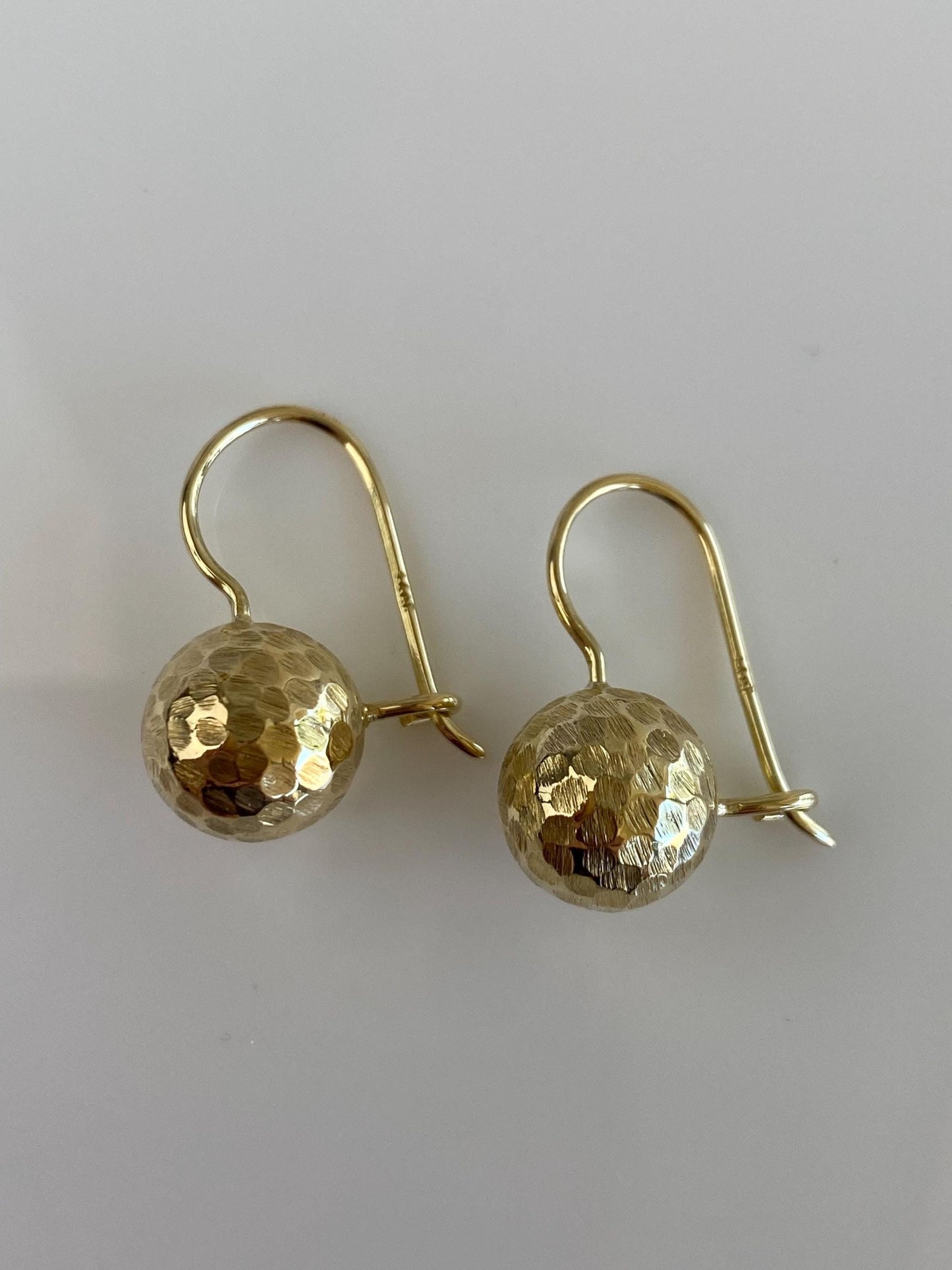 Vintage 14k Yellow Gold Hammered Texture Ball Drop Earrings