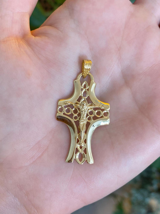 Vintage Solid 14k Yellow Gold Crucifix Cross Charm