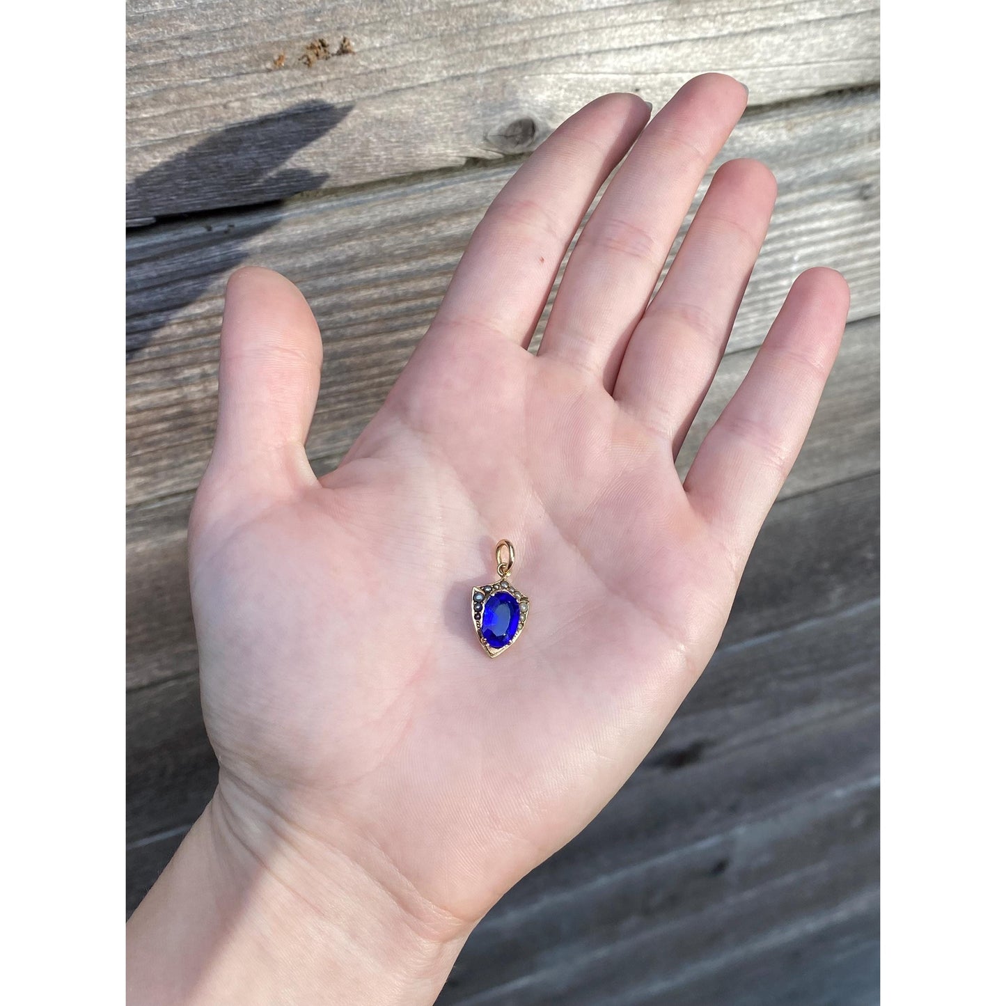 Vintage Solid 10k Yellow Gold Blue Cubic Zirconia Seed Pearl Charm