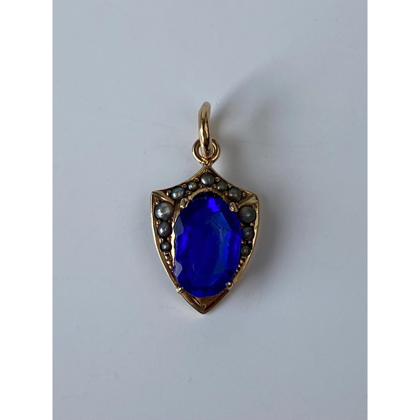 Vintage Solid 10k Yellow Gold Blue Cubic Zirconia Seed Pearl Charm