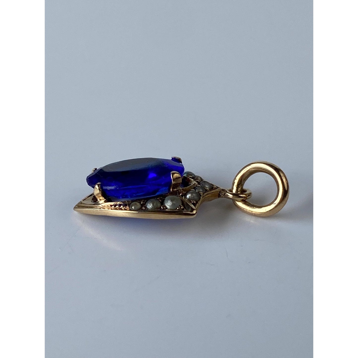 Vintage Solid 10k Yellow Gold Blue Cubic Zirconia Seed Pearl Charm