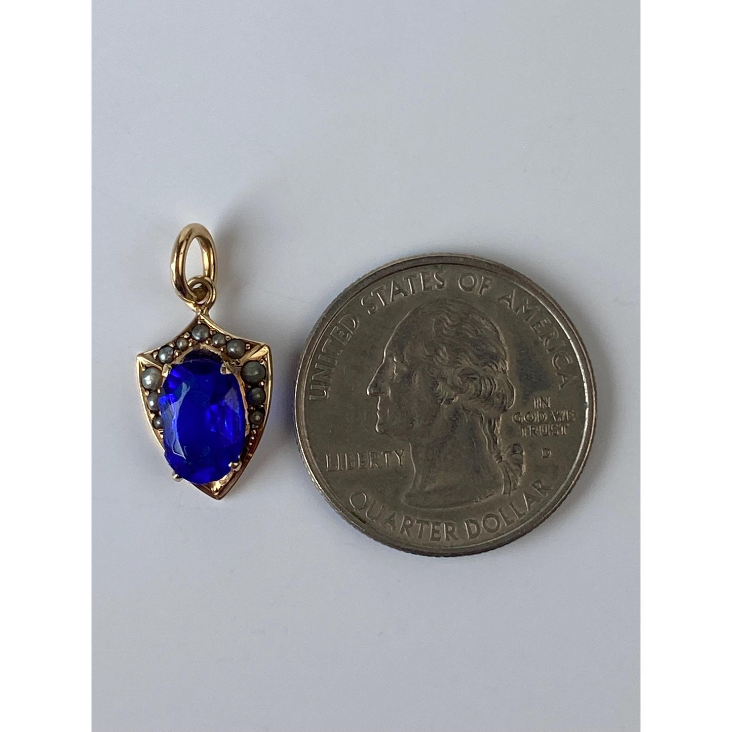 Vintage Solid 10k Yellow Gold Blue Cubic Zirconia Seed Pearl Charm