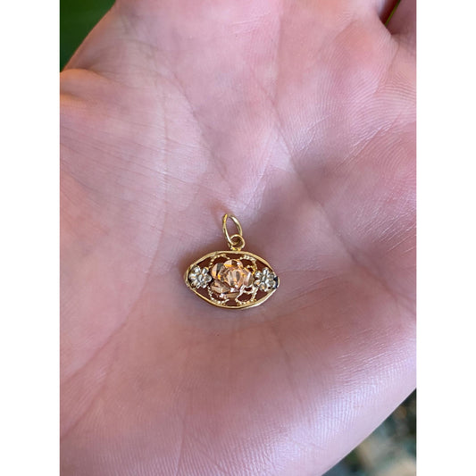 Solid 14k Tri Tone Gold Rose Flowers Charm