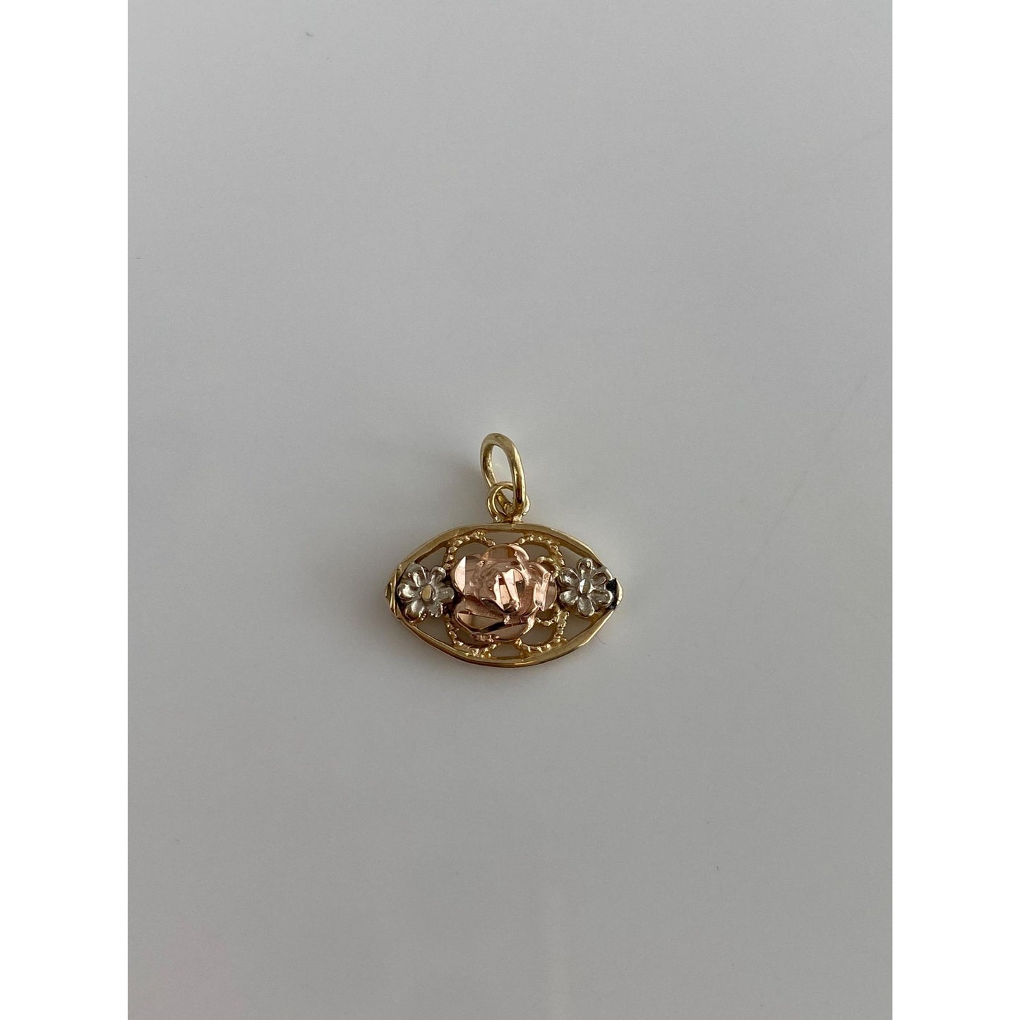 Solid 14k Tri Tone Gold Rose Flowers Charm