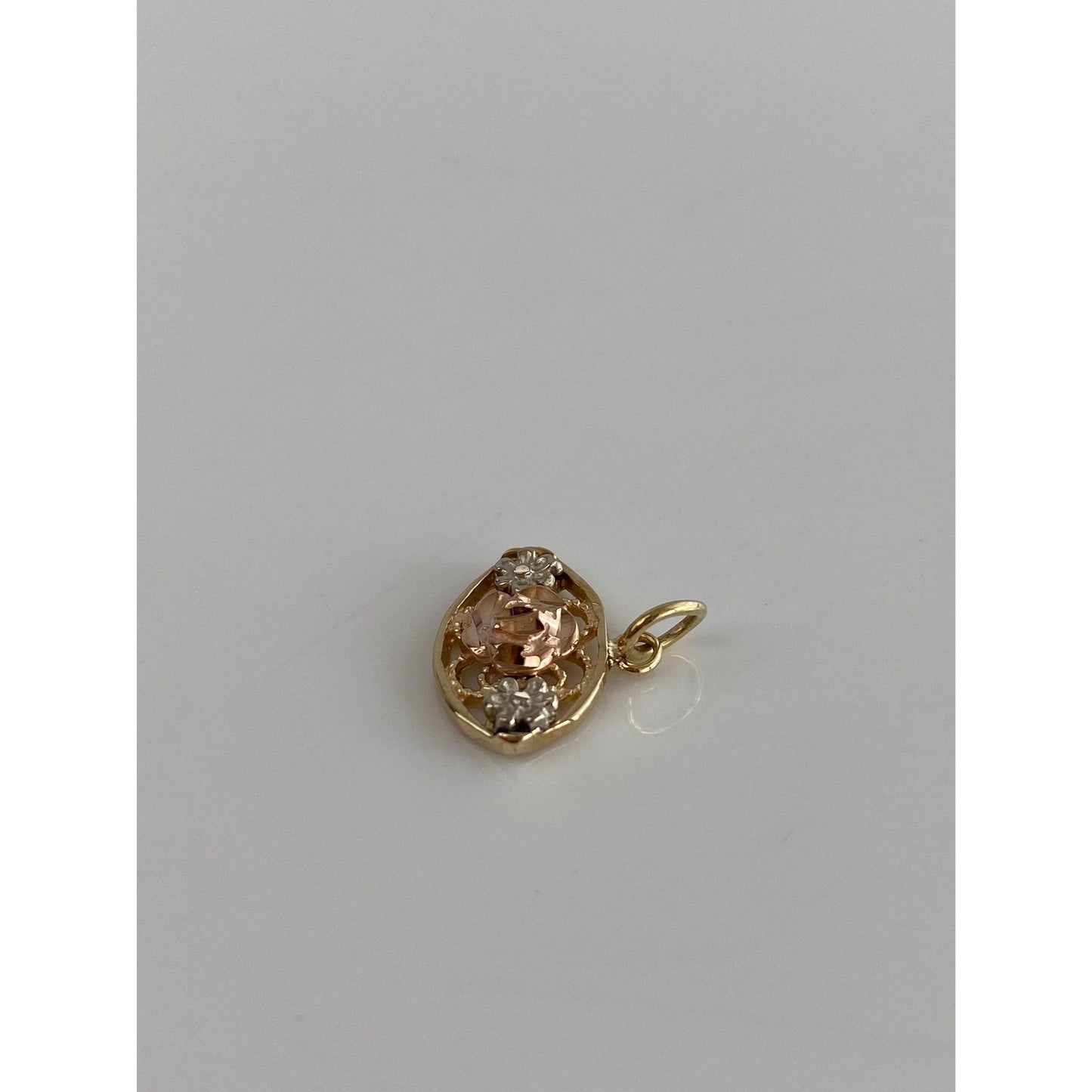Solid 14k Tri Tone Gold Rose Flowers Charm