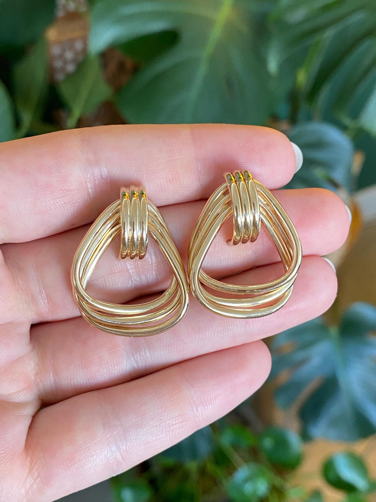 Vintage 14k Yellow Gold Large Layered Drop Earrings