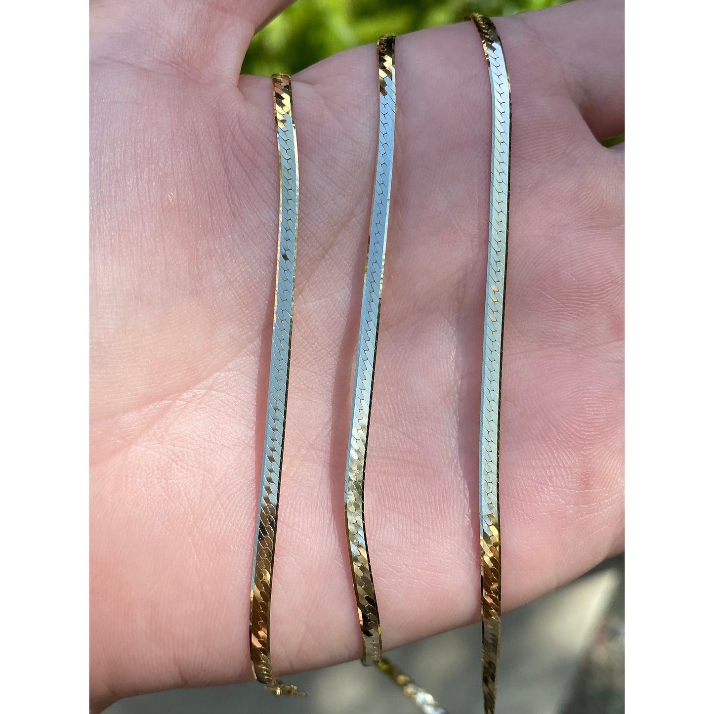 Vintage Solid 14k Yellow Gold Long Herringbone Chain Necklace - 29.75 inches