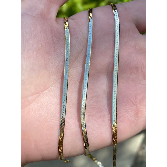 Vintage Solid 14k Yellow Gold Long Herringbone Chain Necklace - 29.75 inches