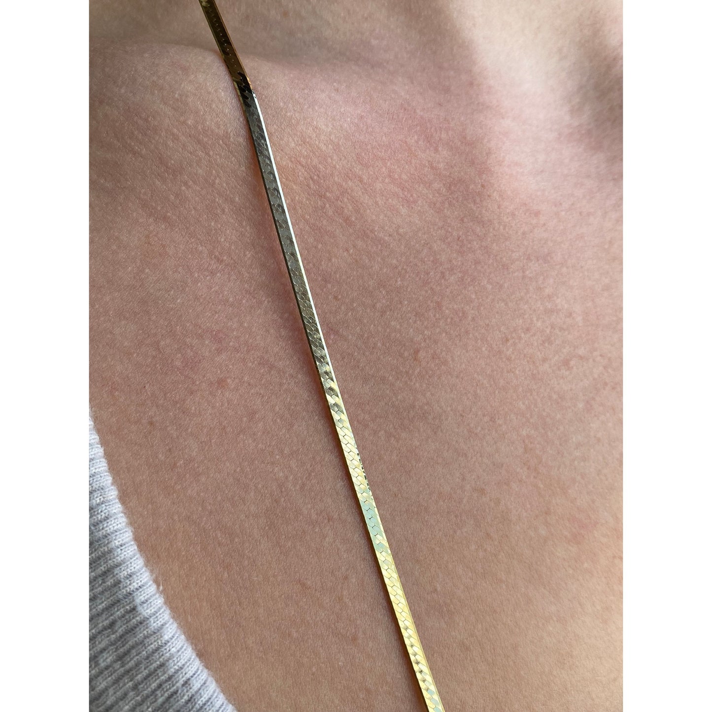 Vintage Solid 14k Yellow Gold Long Herringbone Chain Necklace - 29.75 inches