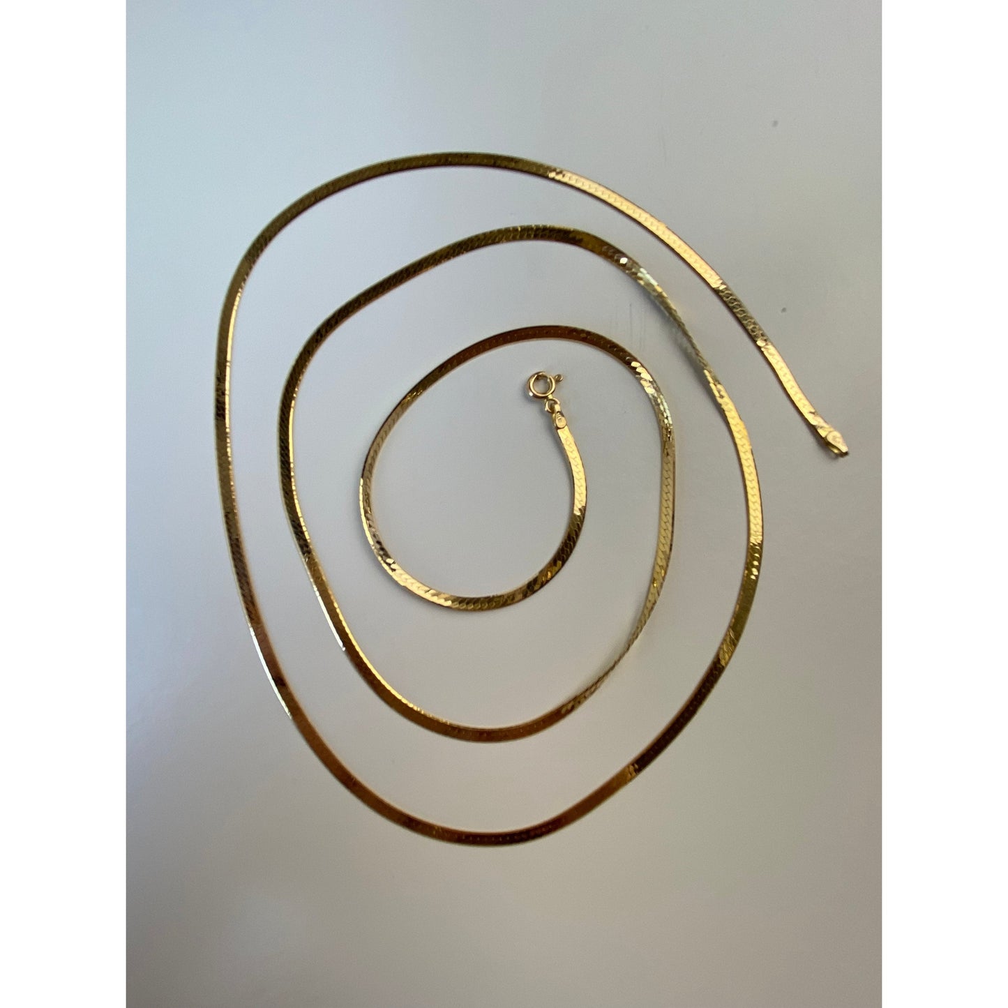 Vintage Solid 14k Yellow Gold Long Herringbone Chain Necklace - 29.75 inches