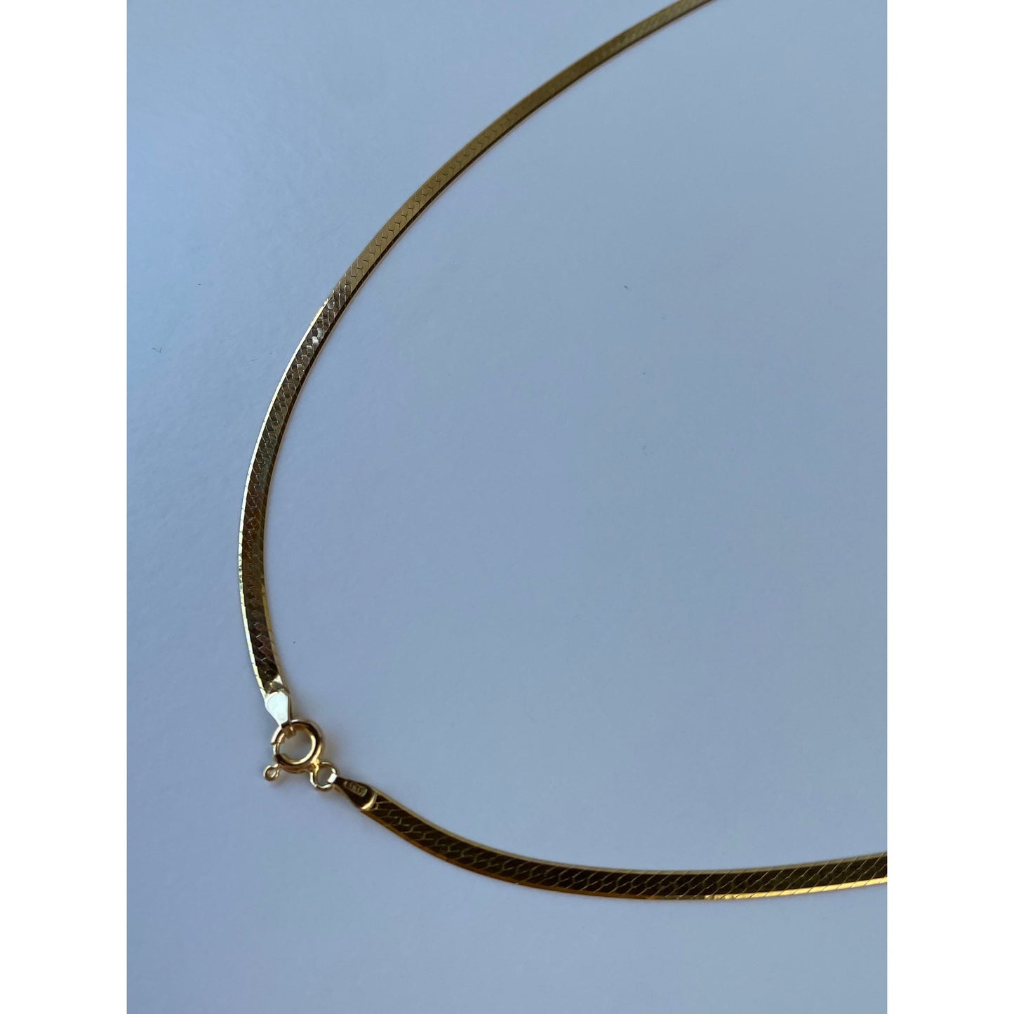 Vintage Solid 14k Yellow Gold Long Herringbone Chain Necklace - 29.75 inches