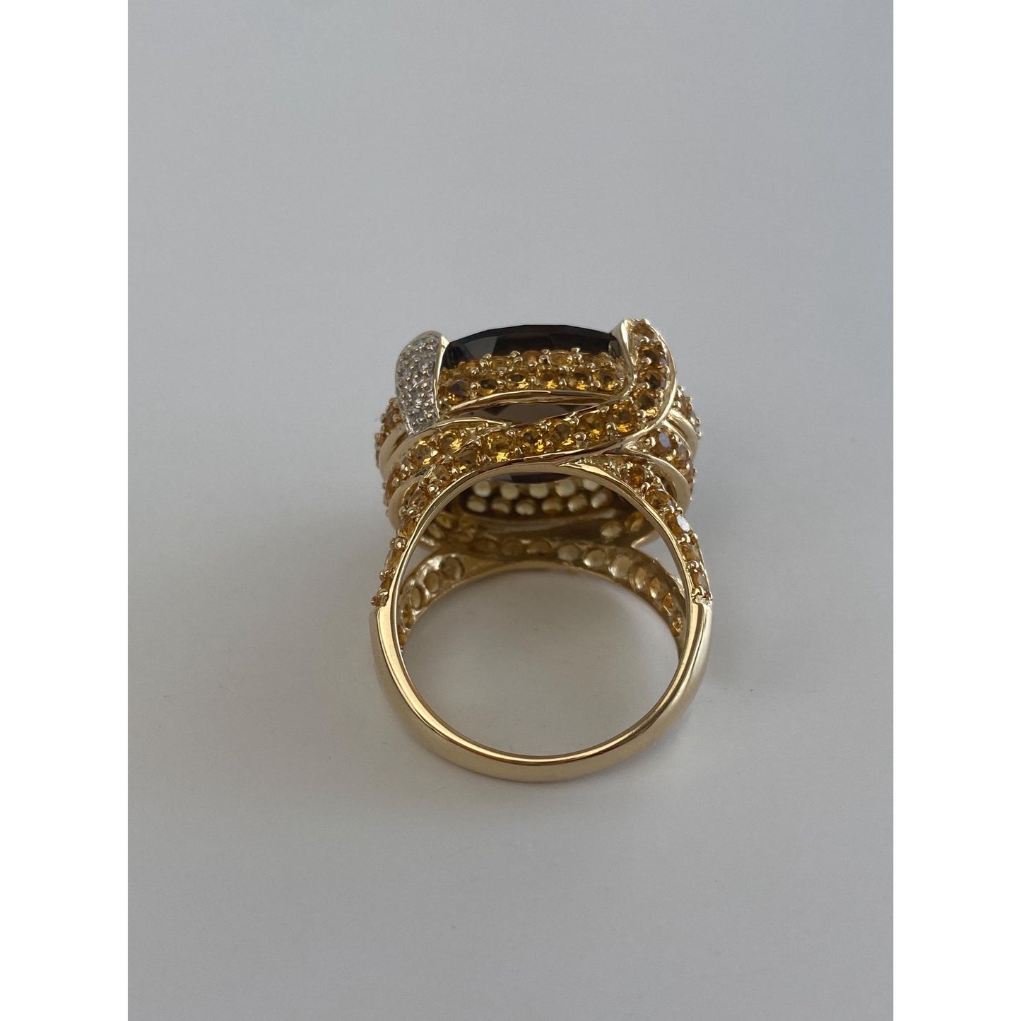 Vintage Solid 14k Yellow Gold Diamond Smokey Quartz Citrine Ring - Size 7.75