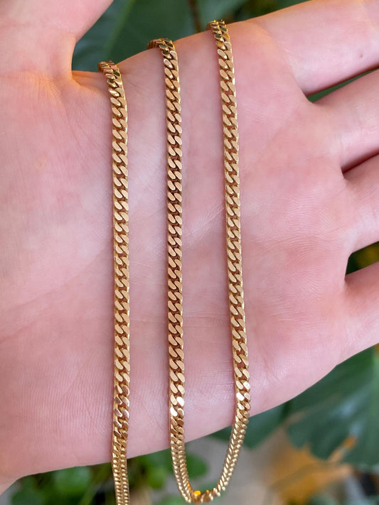 Vintage Solid 12k Yellow Gold Flat Curb Chain Necklace - 21 inches