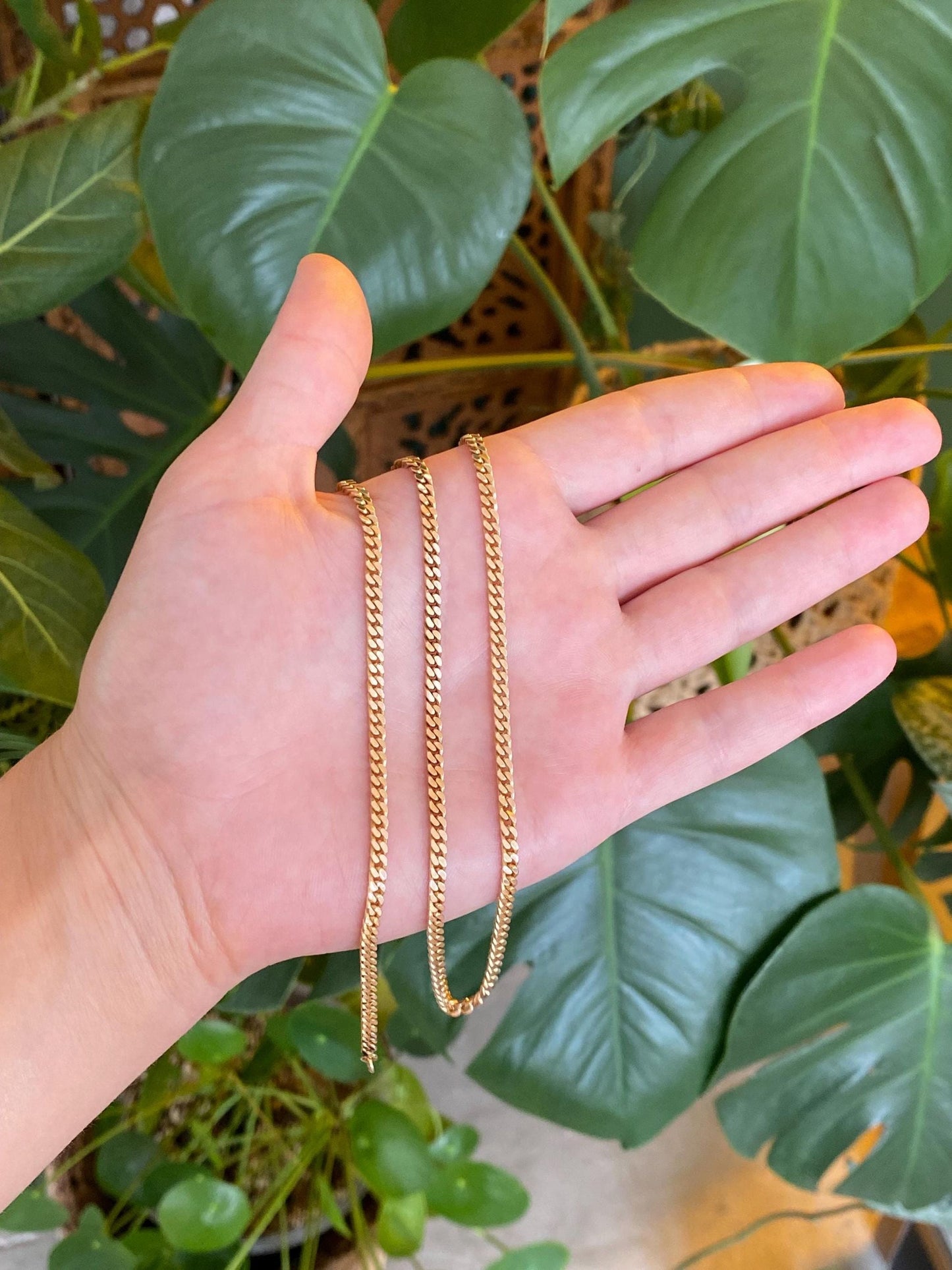 Vintage Solid 12k Yellow Gold Flat Curb Chain Necklace - 21 inches