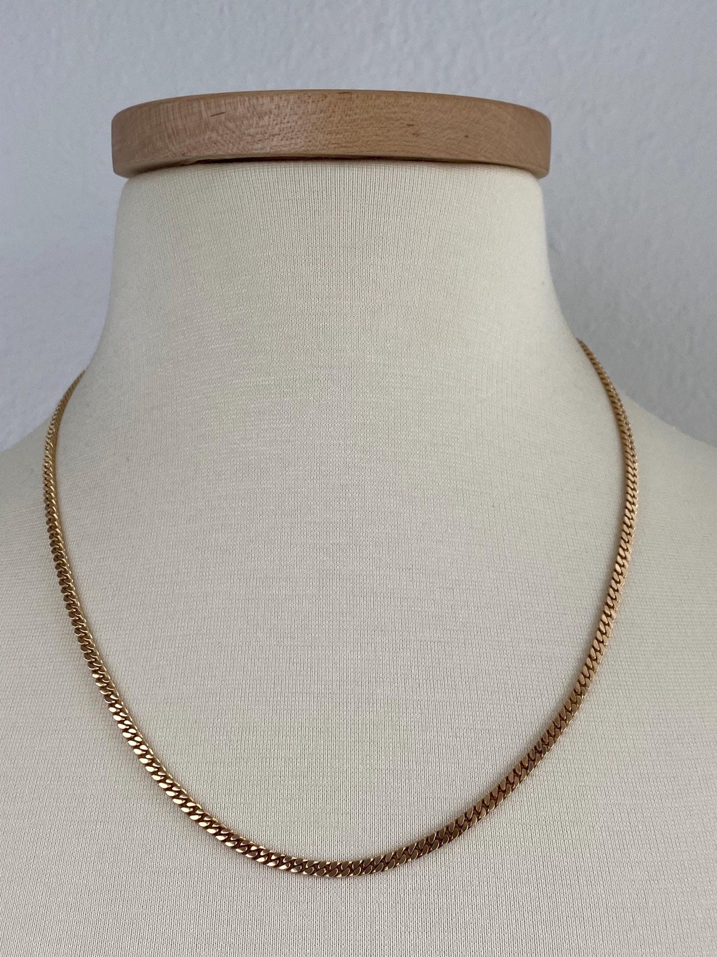 Vintage Solid 12k Yellow Gold Flat Curb Chain Necklace - 21 inches