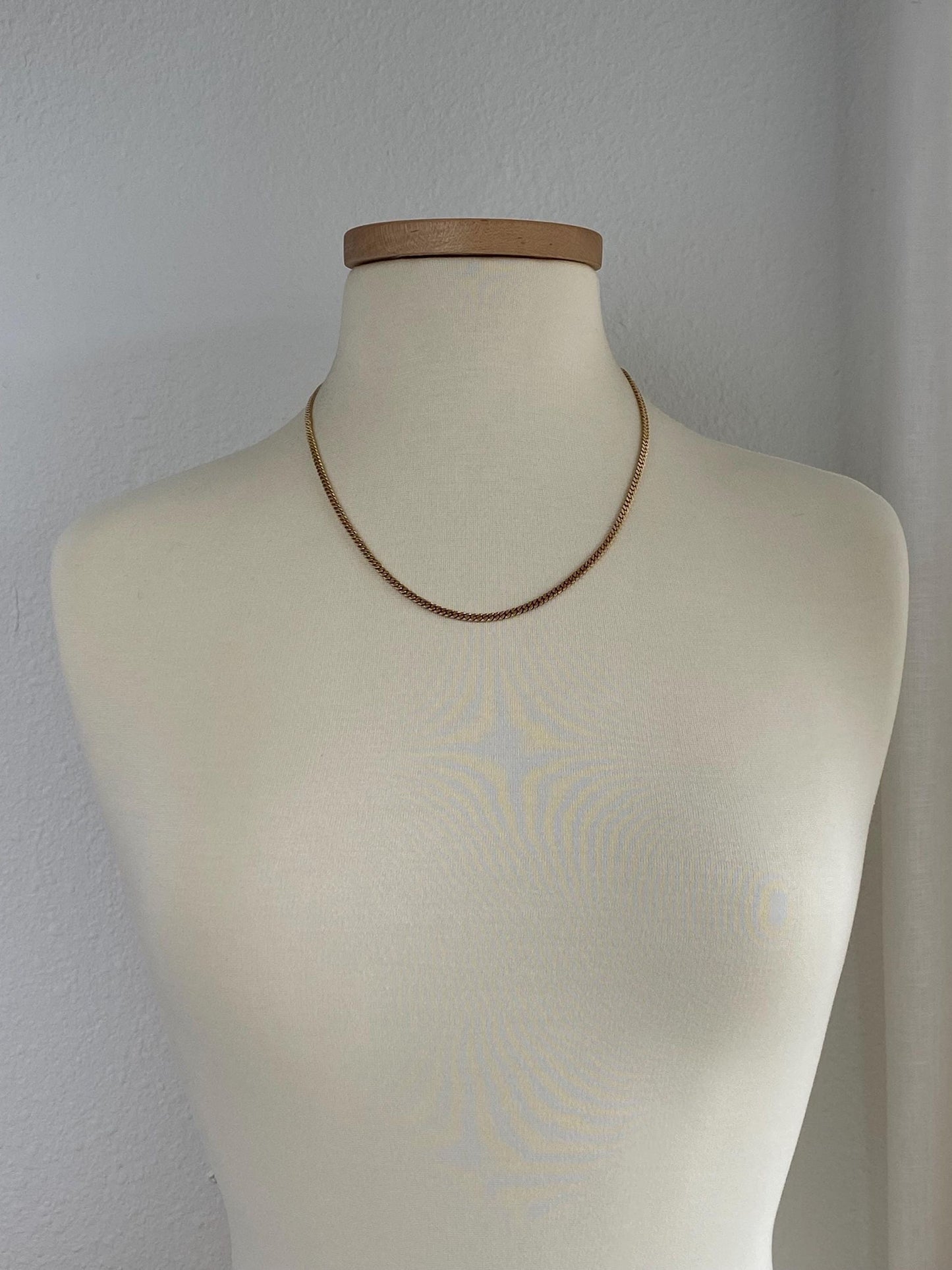 Vintage Solid 12k Yellow Gold Flat Curb Chain Necklace - 21 inches