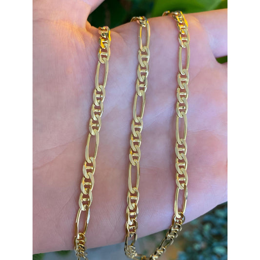 Vintage Solid 14k Yellow Gold Figaro Mariner Link Chain Necklace - 17.75 inches