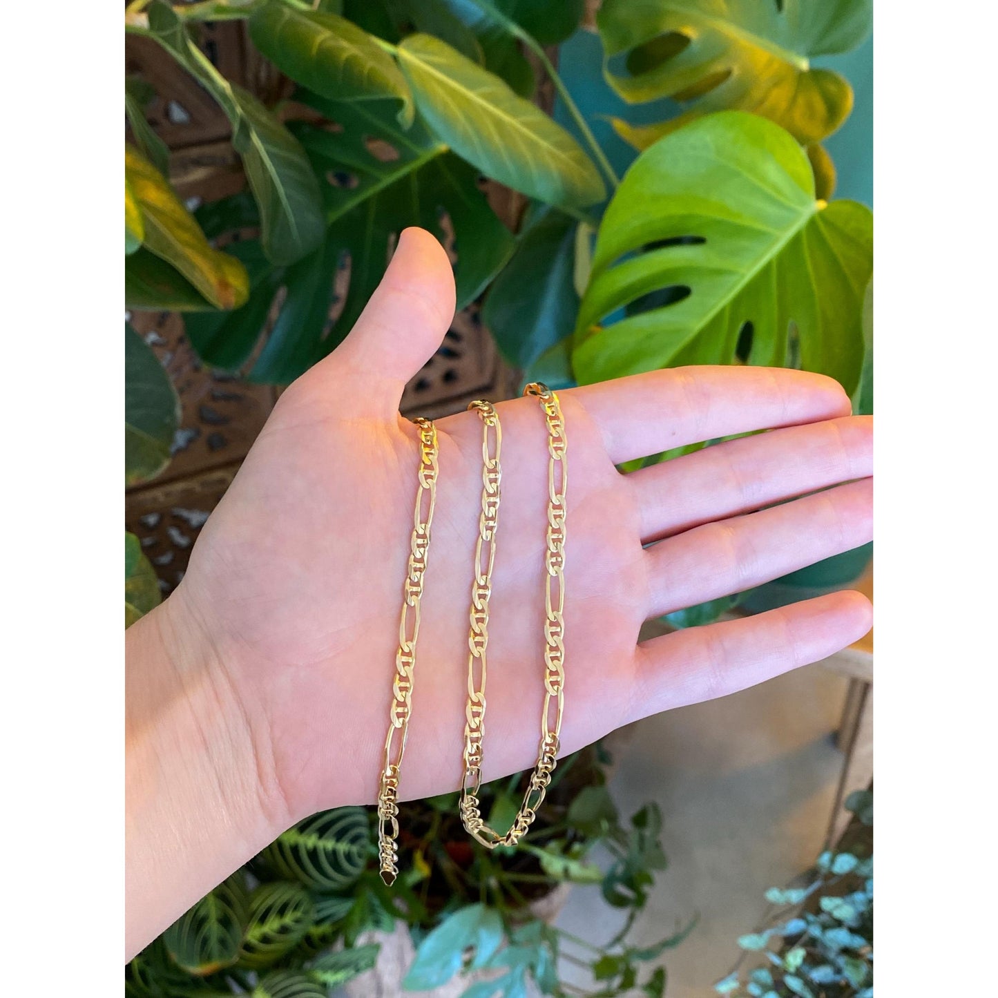 Vintage Solid 14k Yellow Gold Figaro Mariner Link Chain Necklace - 17.75 inches