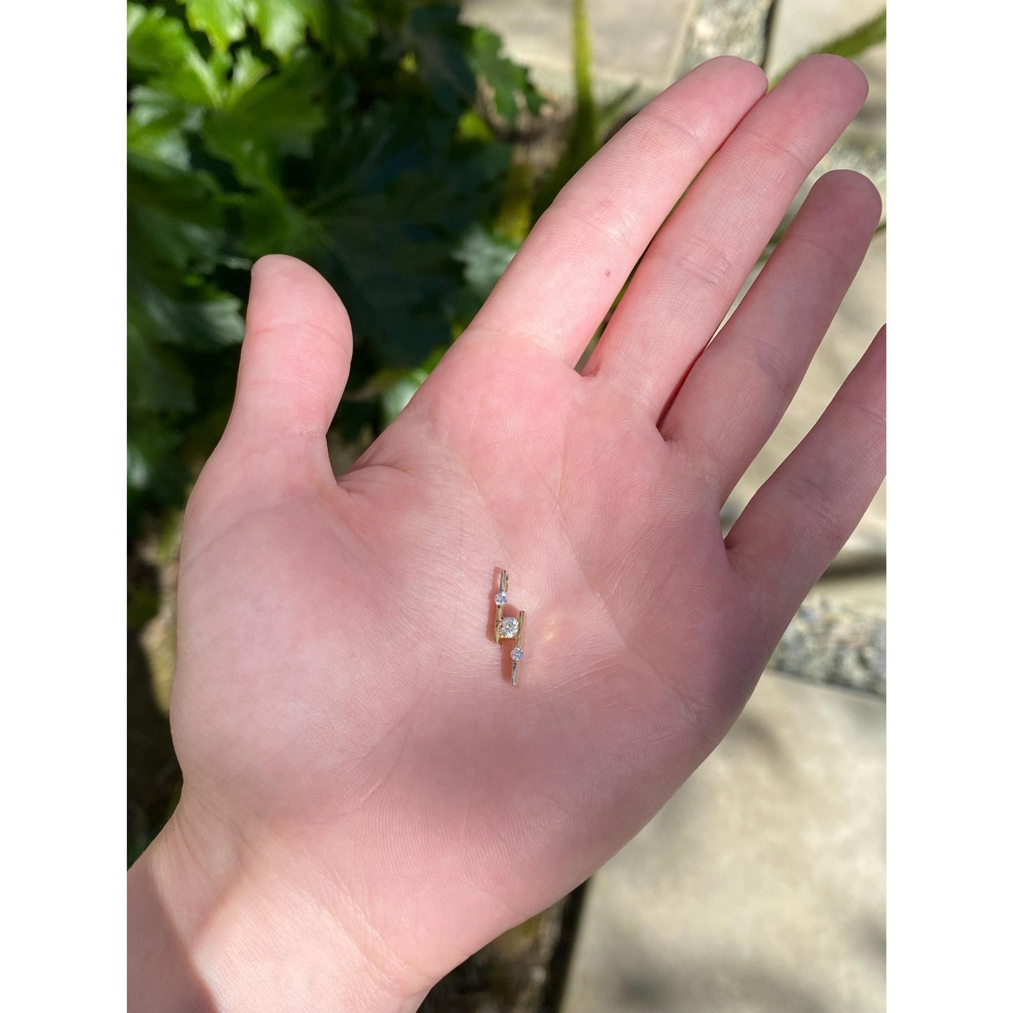 Vintage Solid 18k White & Yellow Gold Diamond Step Slide Charm