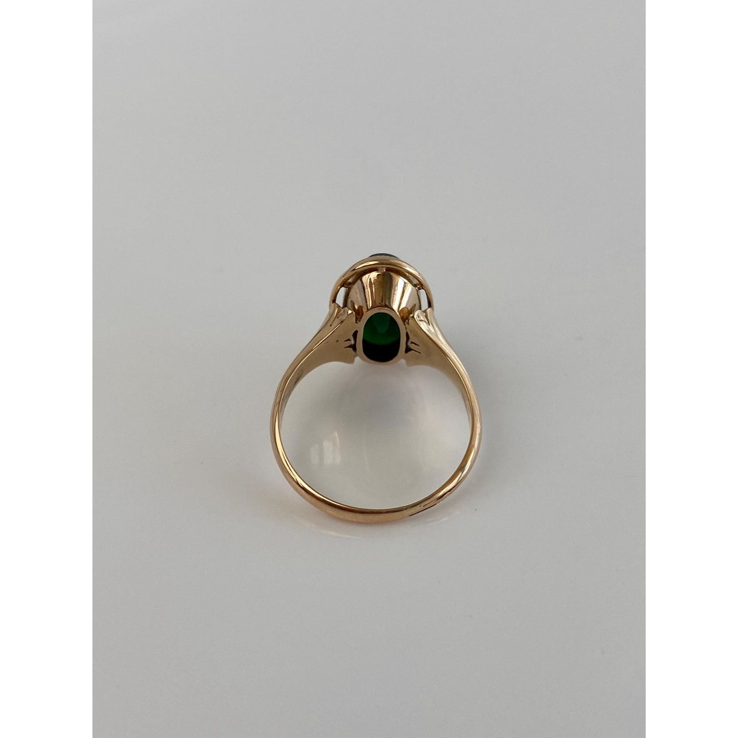 Vintage Solid 14k Yellow Gold Grey Diamond Green Stone Cross Ring - Size 7.5