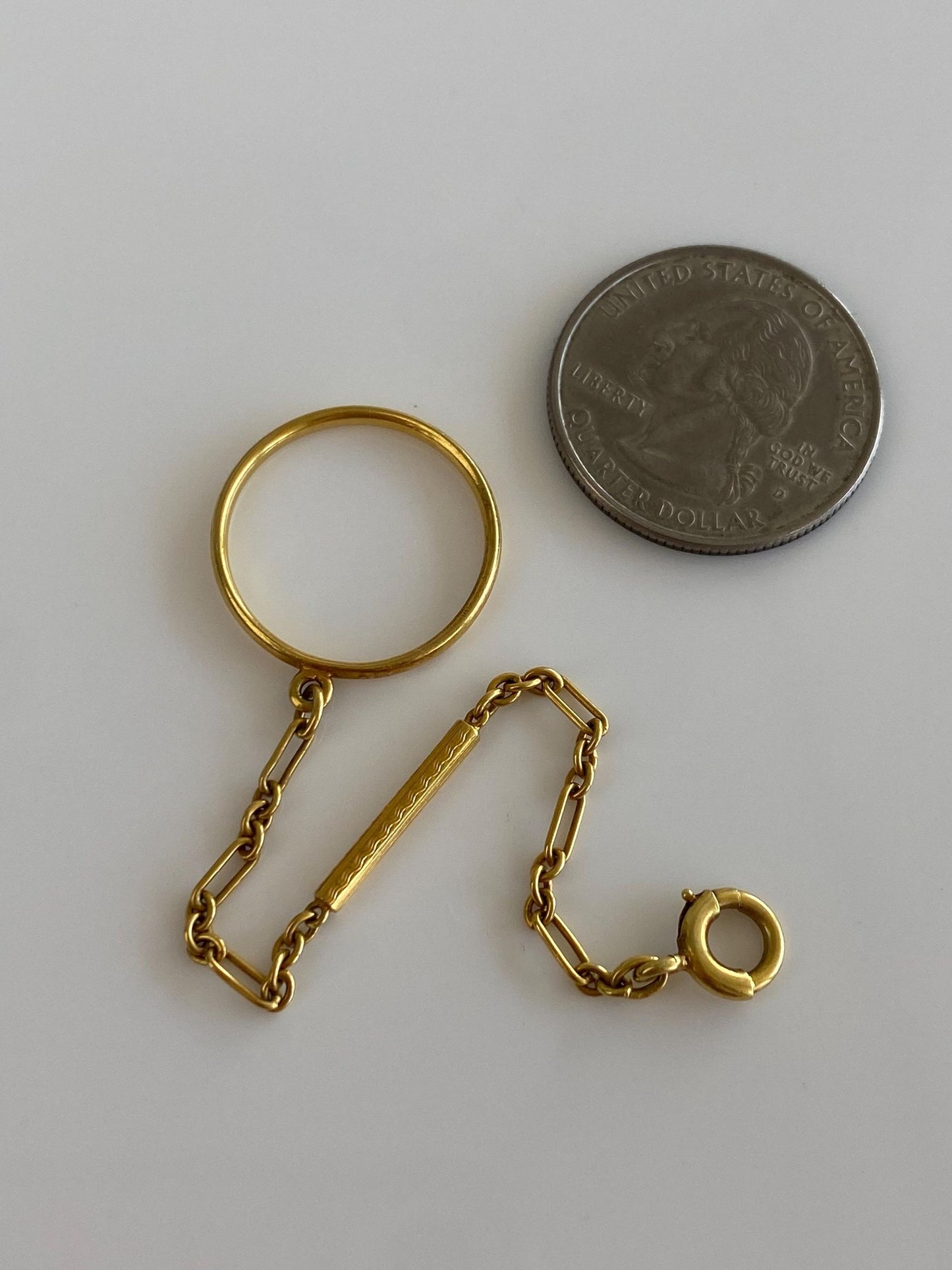 Vintage Solid 14k Yellow Gold Ring to Bracelet Extension Fancy Link Chain Ring Band - Size 7.5