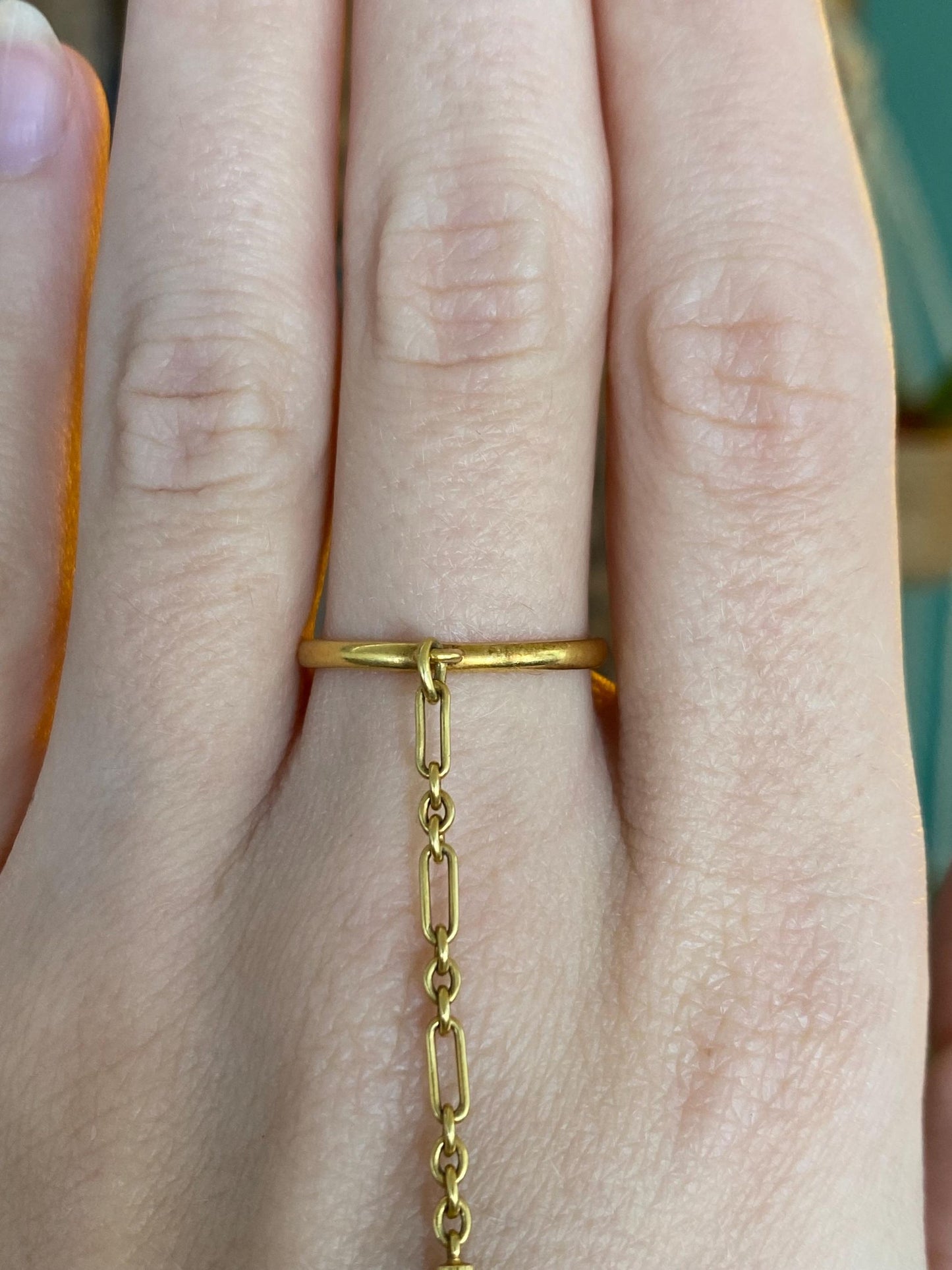 Vintage Solid 14k Yellow Gold Ring to Bracelet Extension Fancy Link Chain Ring Band - Size 7.5