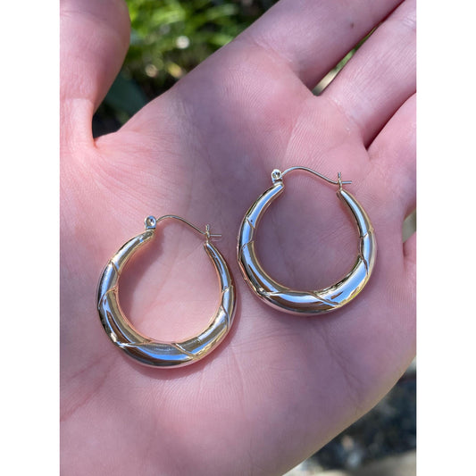 Vintage 14k White & Yellow Gold Pattern Hoop Earrings