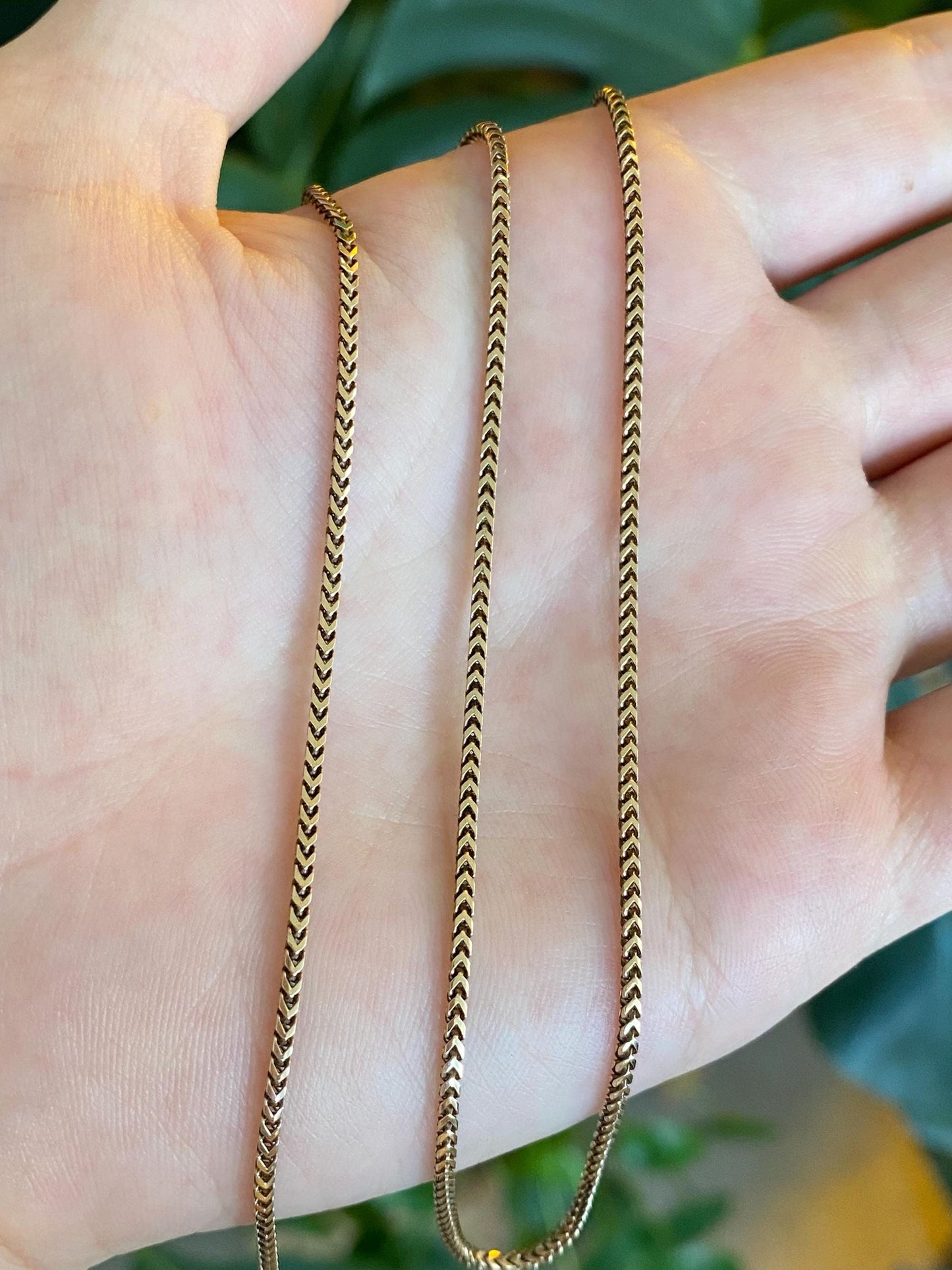 Solid 14k Yellow Gold Square Wheat Chain Necklace - 24.5 inches