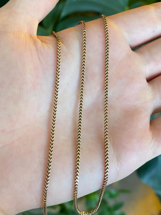 Solid 14k Yellow Gold Square Wheat Chain Necklace - 24.5 inches