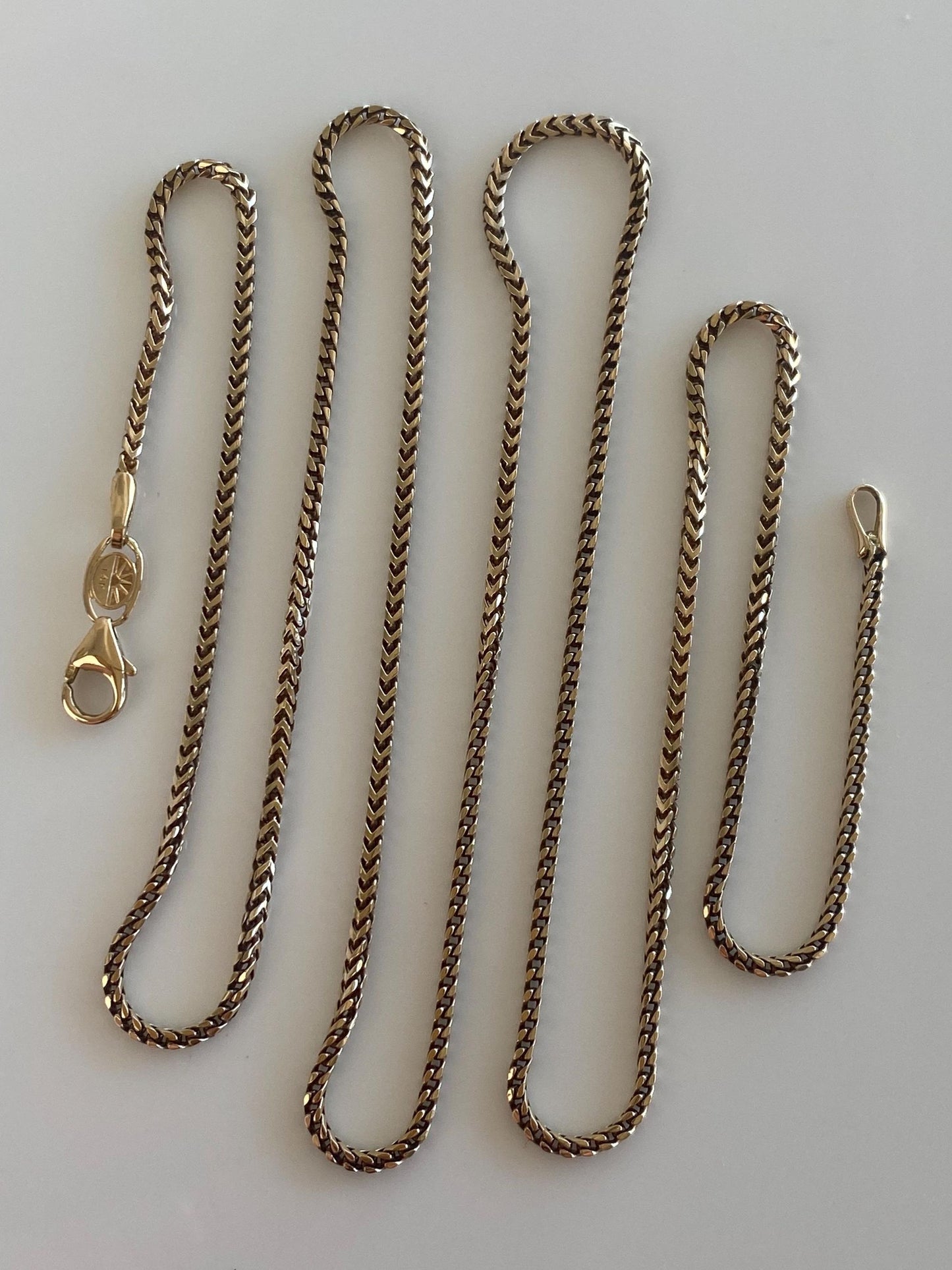 Solid 14k Yellow Gold Square Wheat Chain Necklace - 24.5 inches