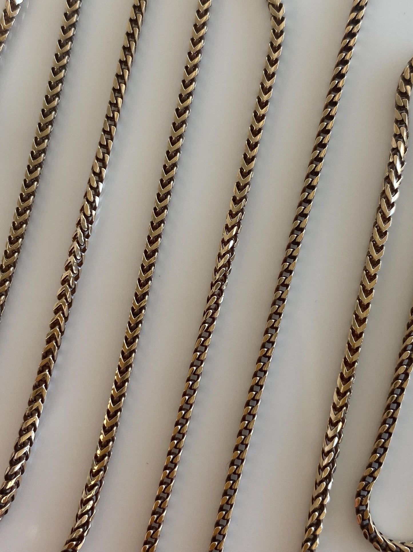 Solid 14k Yellow Gold Square Wheat Chain Necklace - 24.5 inches