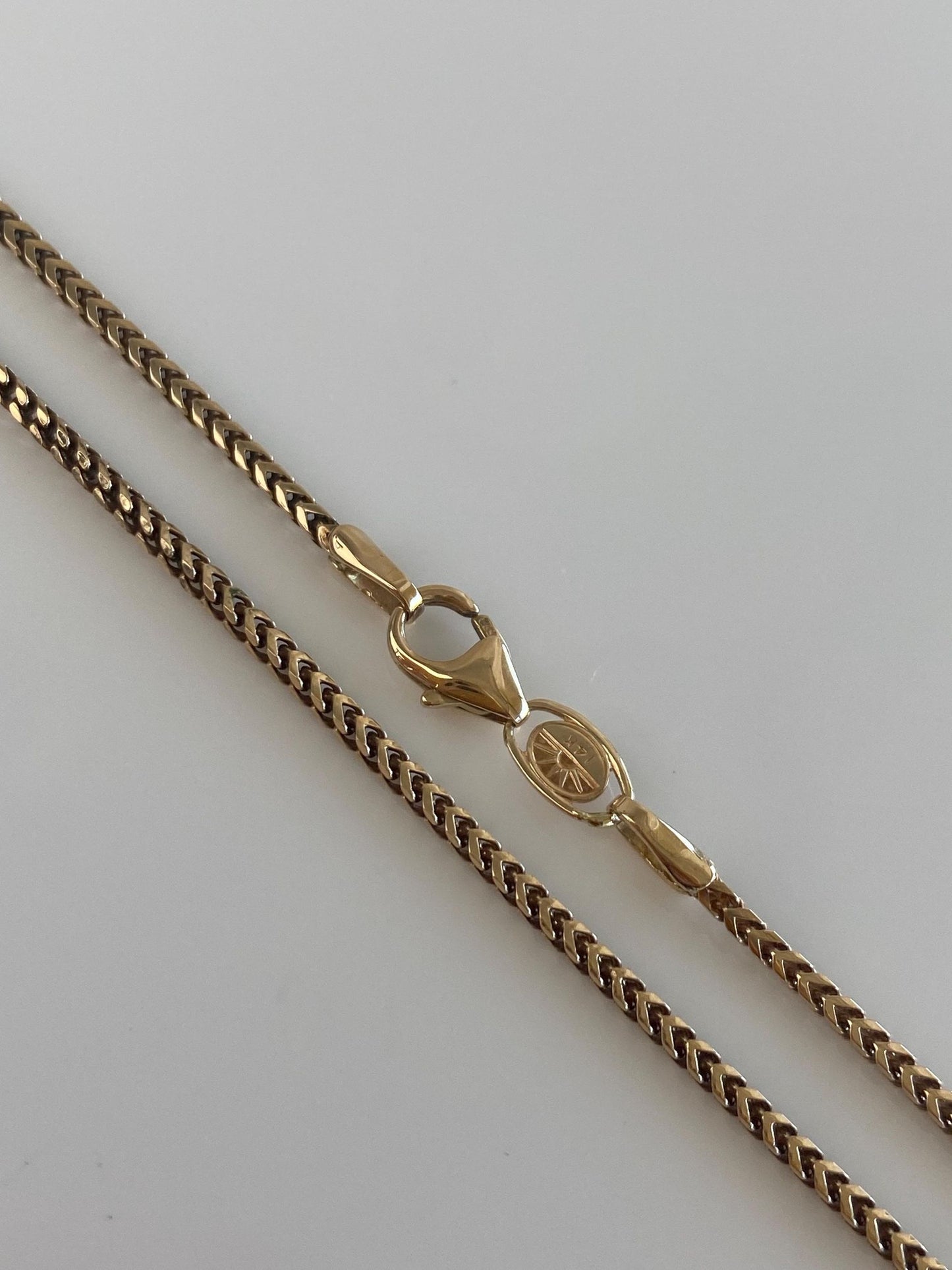Solid 14k Yellow Gold Square Wheat Chain Necklace - 24.5 inches