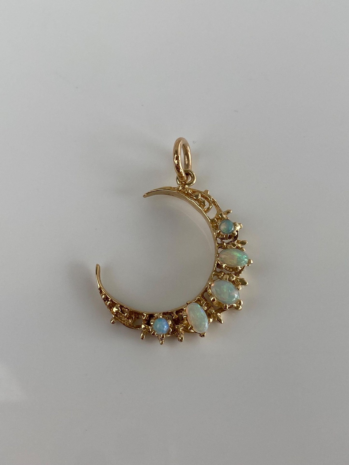 Vintage Solid 14k Yellow Gold Opal Crescent Moon Charm