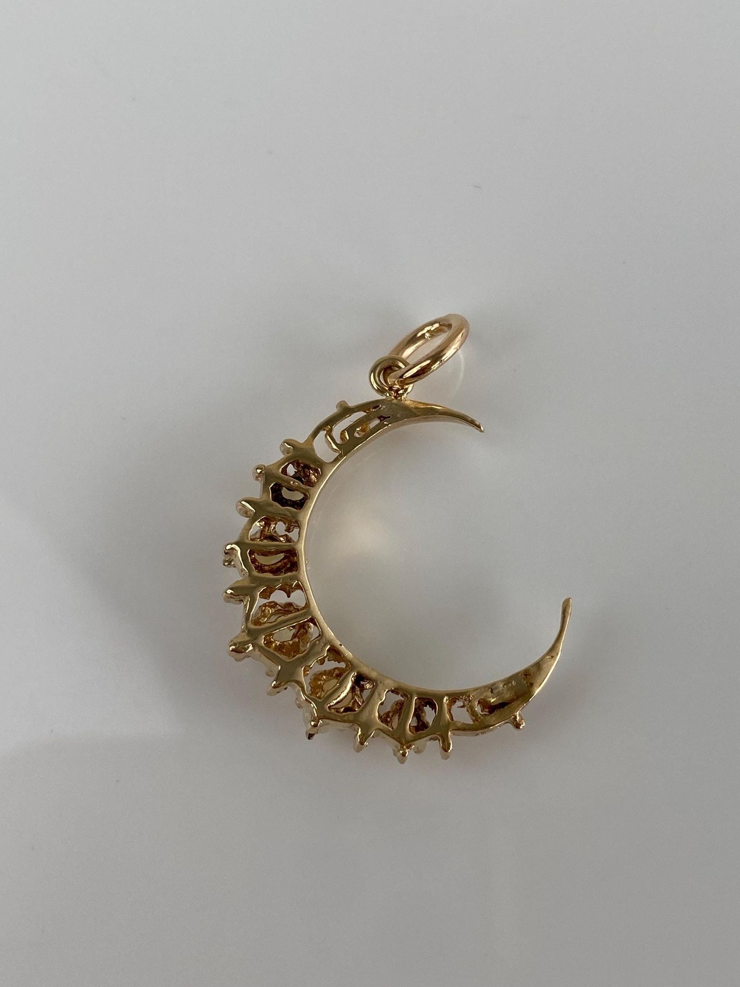 Vintage Solid 14k Yellow Gold Opal Crescent Moon Charm